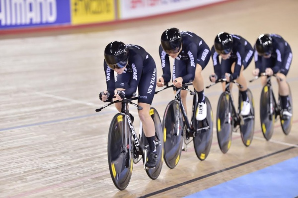 The women’s team pursuit in action at the UCI World Championships in London this year. (Credit: Guy Swarbrick)